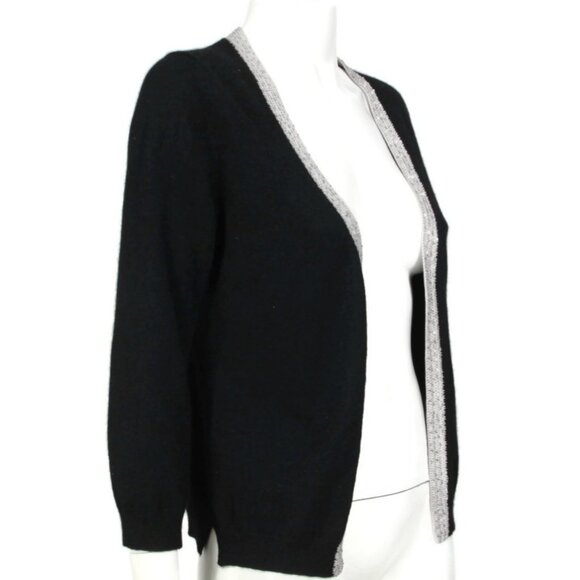BCBG 100% Cashmere Black Open Front Sequin Trim Cardigan Sweater sz M /474 - Picture 4 of 7